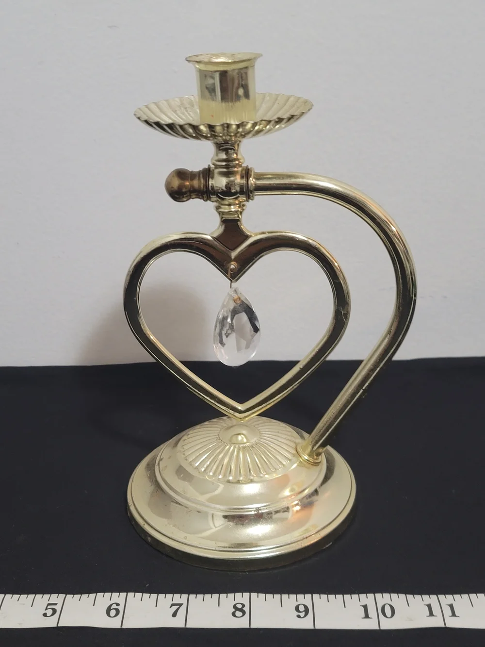 Home Interiors Brass Heart Candle Holder with Crystal Accent - Gold